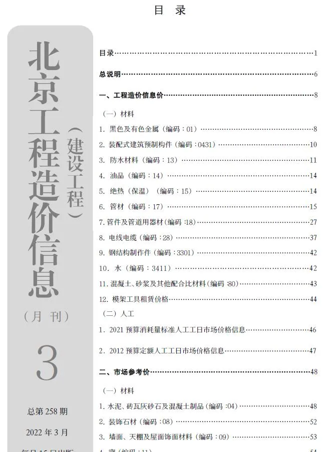 2022年北京市信息价