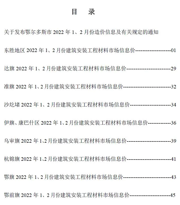 鄂尔多斯2022年1期1、2月信息价封面