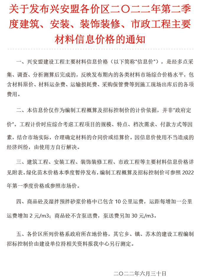 兴安盟2022年2期4、5、6月信息价封面