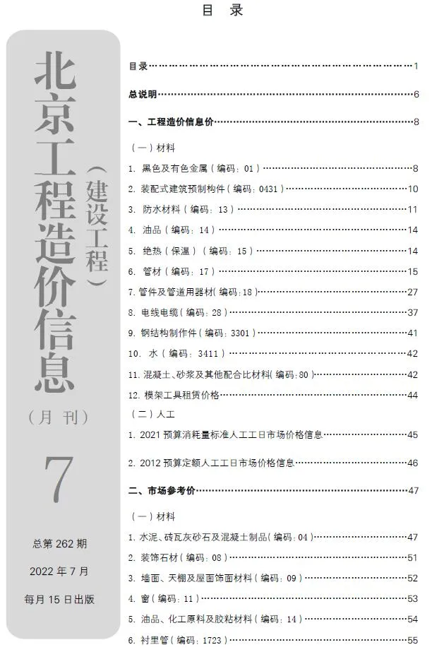 2022年7月北京信息价