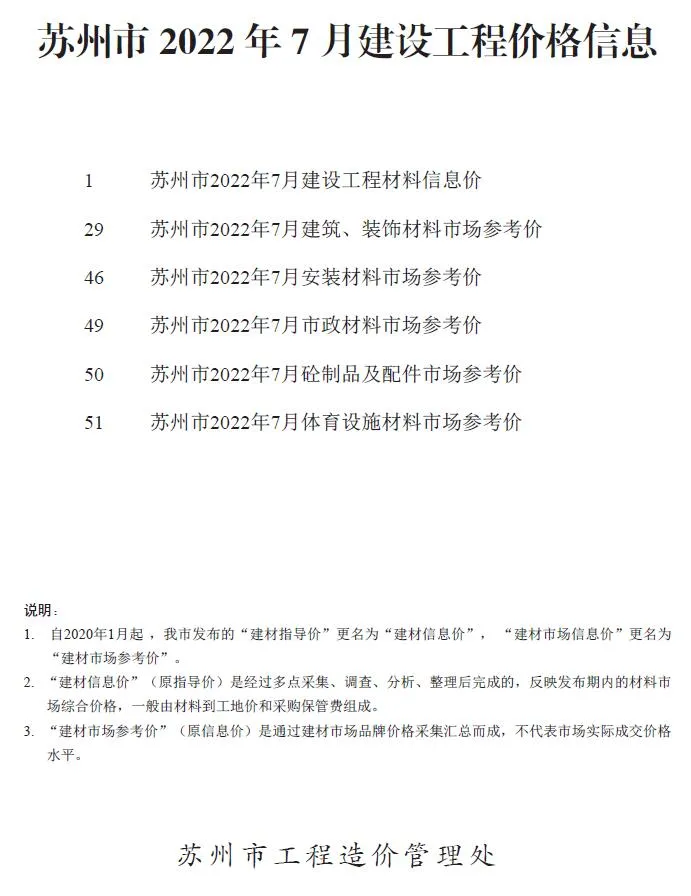 苏州市2022年7月信息价