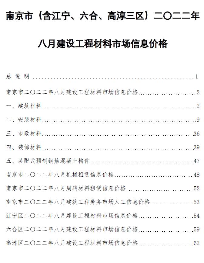 南京市2022年8月信息价封面