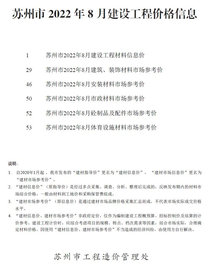 苏州市2022年8月电子版信息价