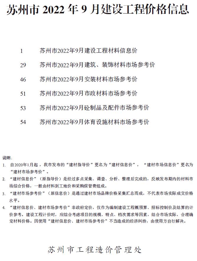苏州市2022年9月信息价封面