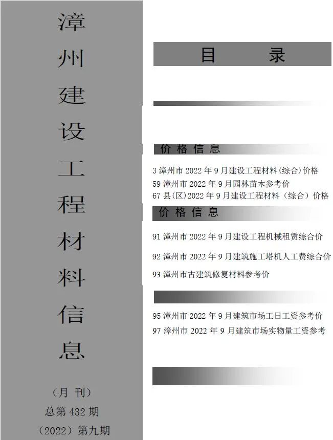 漳州市2022年9月信息价封面