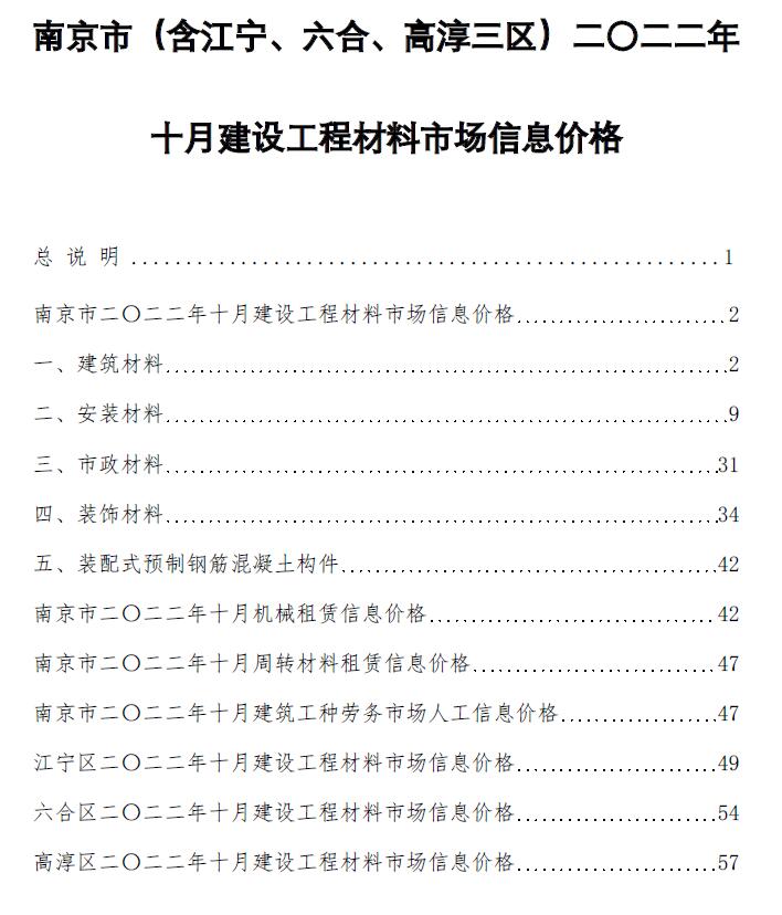 南京市2022年10月信息价封面