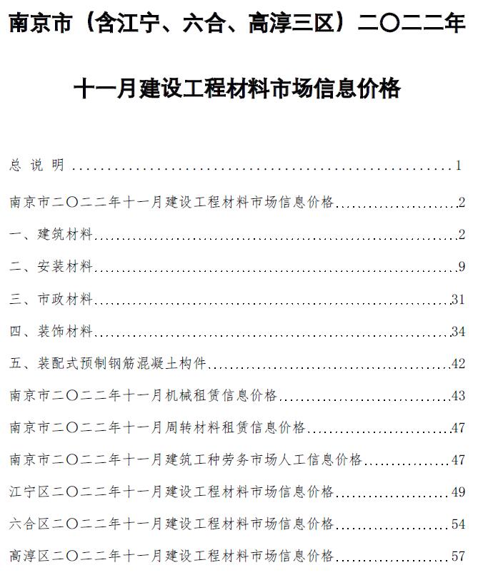南京市2022年11月信息价封面