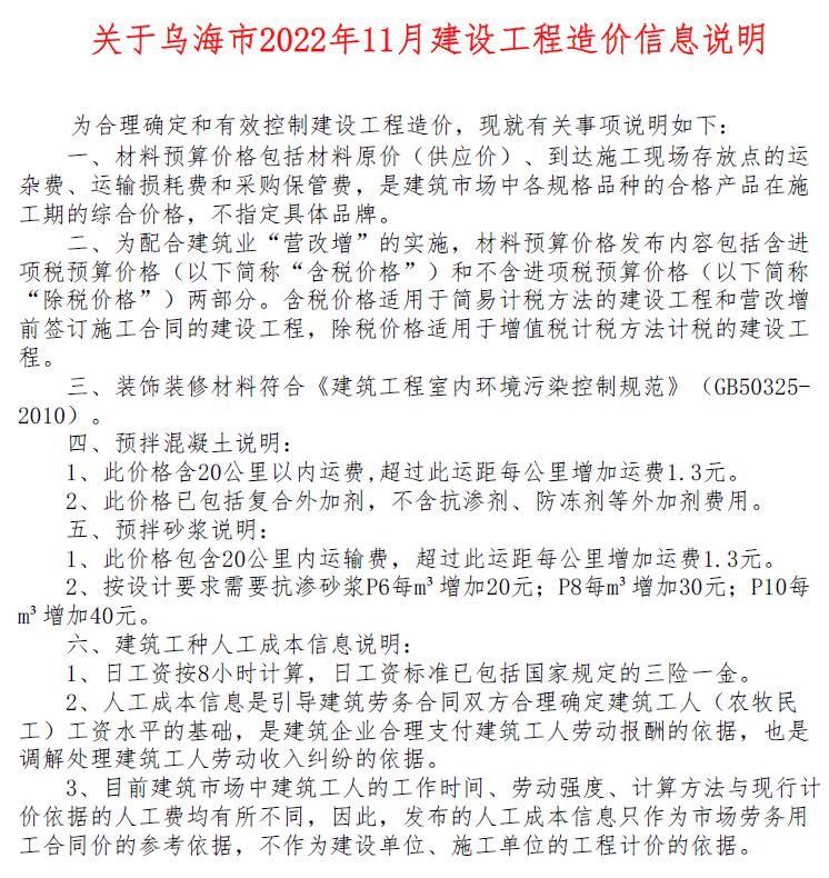 乌海市2022年11月信息价封面