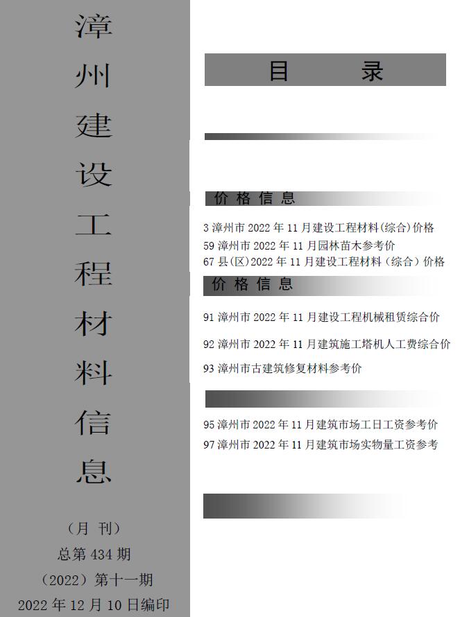 漳州市2022年11月信息价封面