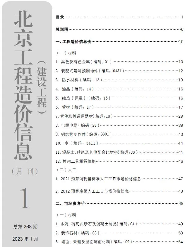 2023年1月北京信息价