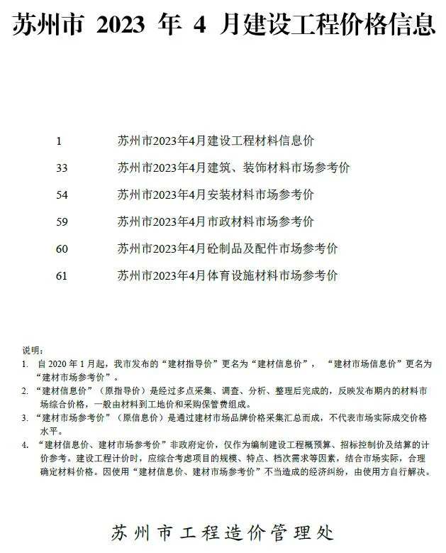 2023年4月苏州信息价