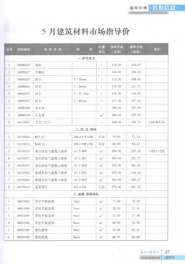 盐城市2017年第5期信息价封面