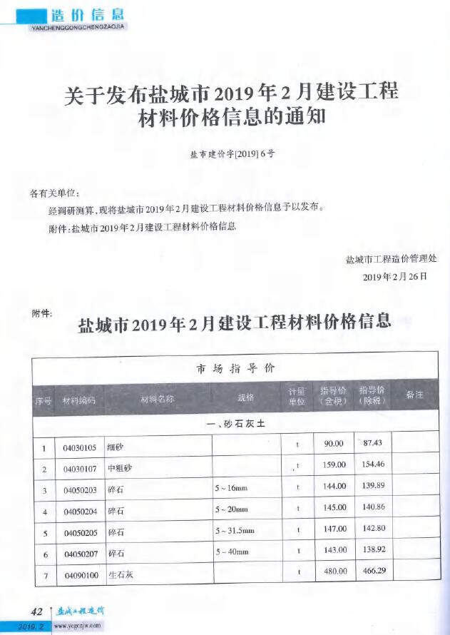 盐城市2019年第2期信息价封面