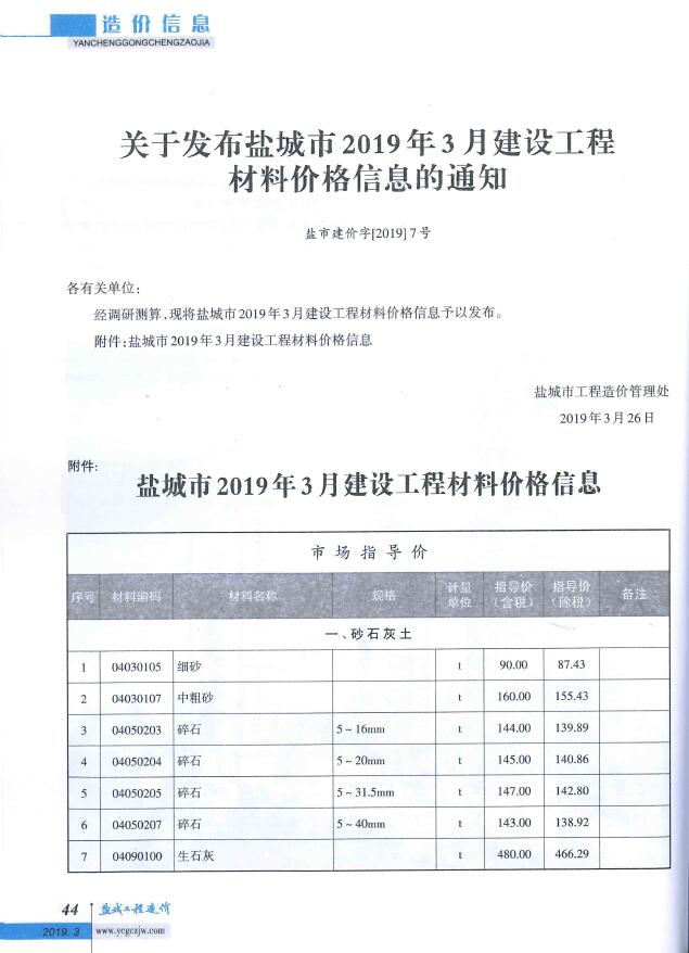 盐城市2019年第3期信息价封面