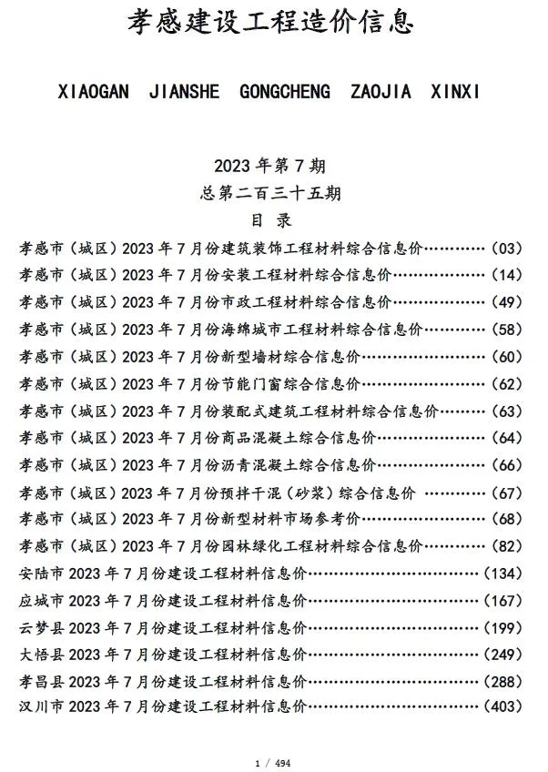 2023年7月孝感信息价