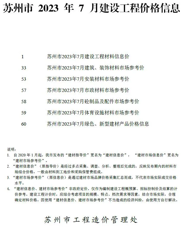 2023年苏州信息价