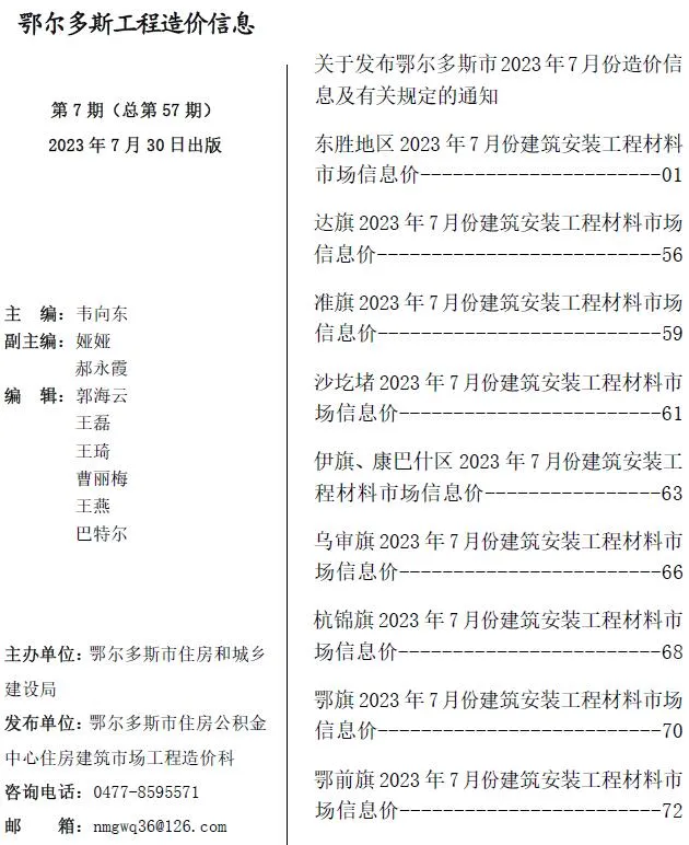 2023年鄂尔多斯信息价