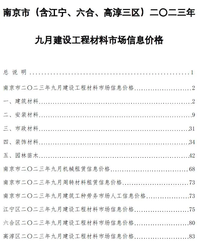 2023年9月南京信息价