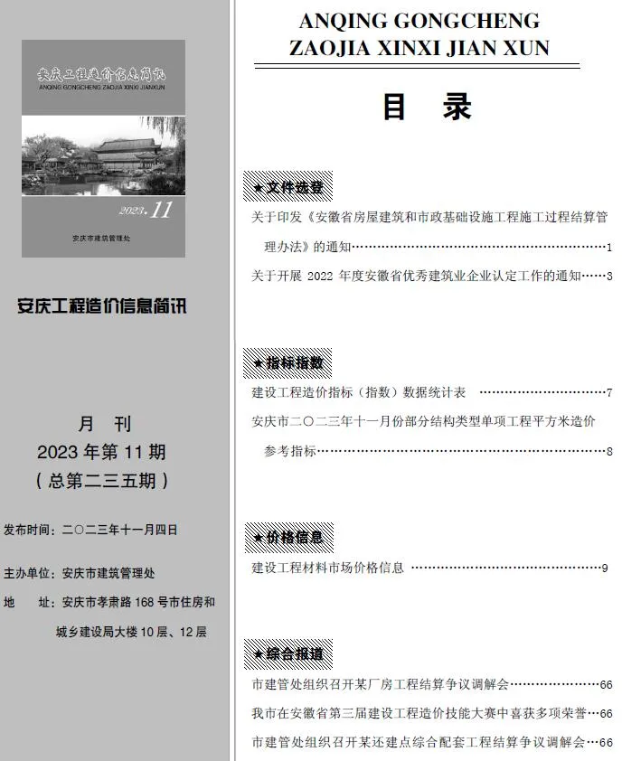 2023年11月安庆信息价