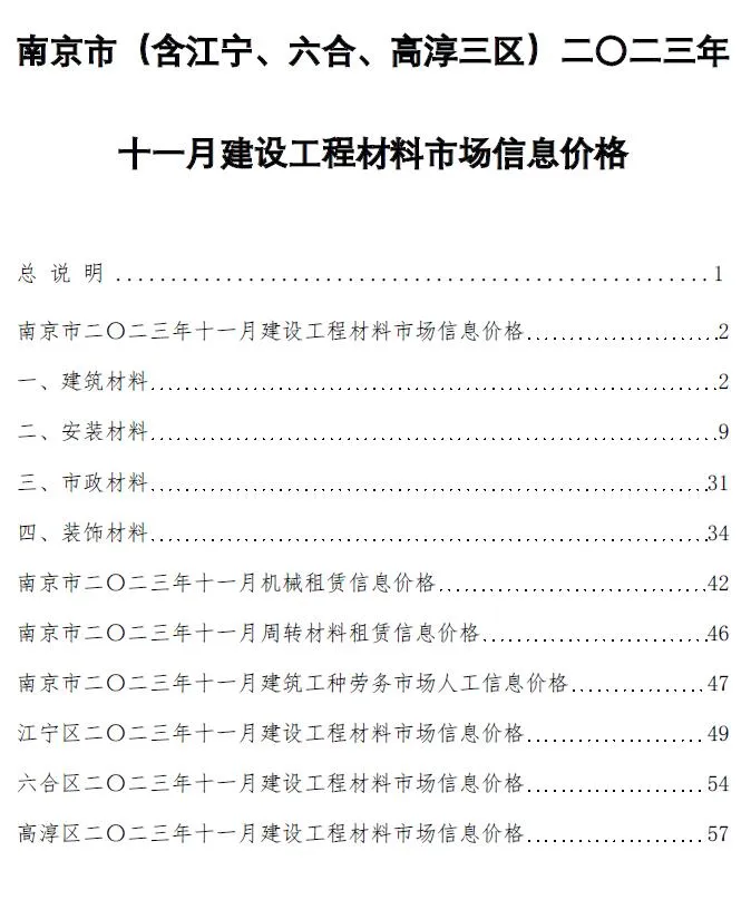 2023年11月南京信息价