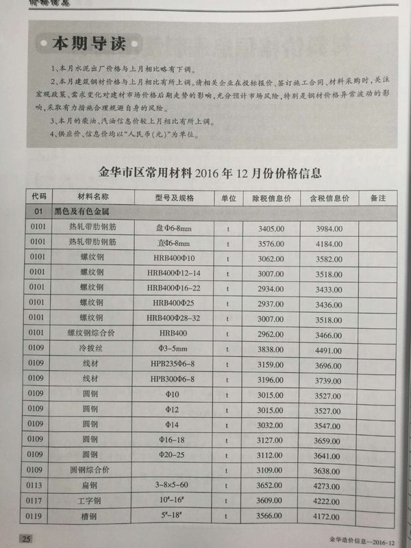 金华市2016年12月信息价封面