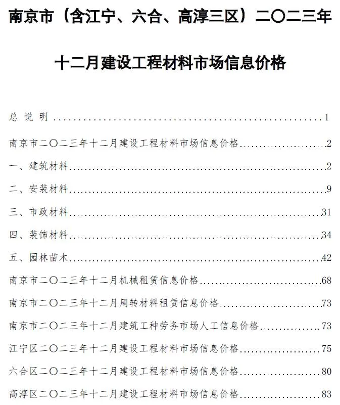 南京市2023年12月信息价
