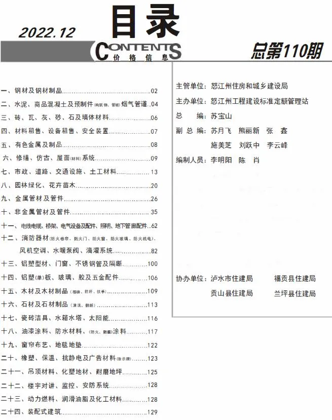 2022年12月怒江州信息价