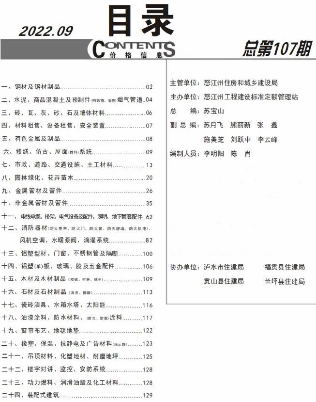 怒江2022年9月信息价
