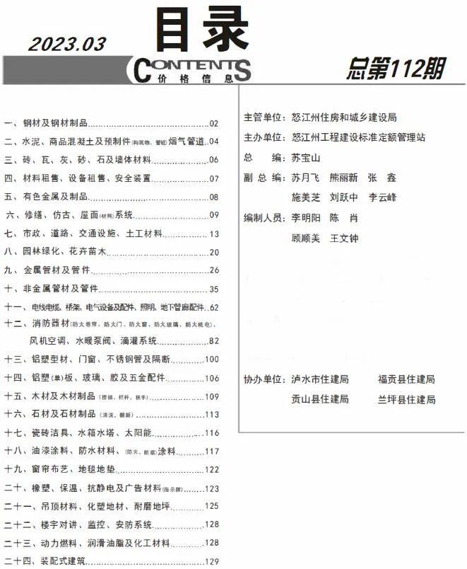 2023年3月怒江信息价