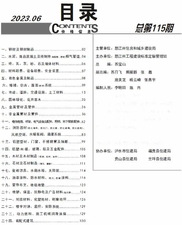 怒江2023年6月信息价