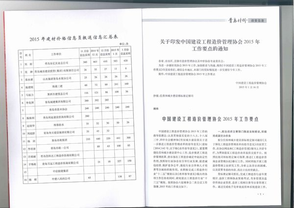 青岛市2015年第1期信息价封面