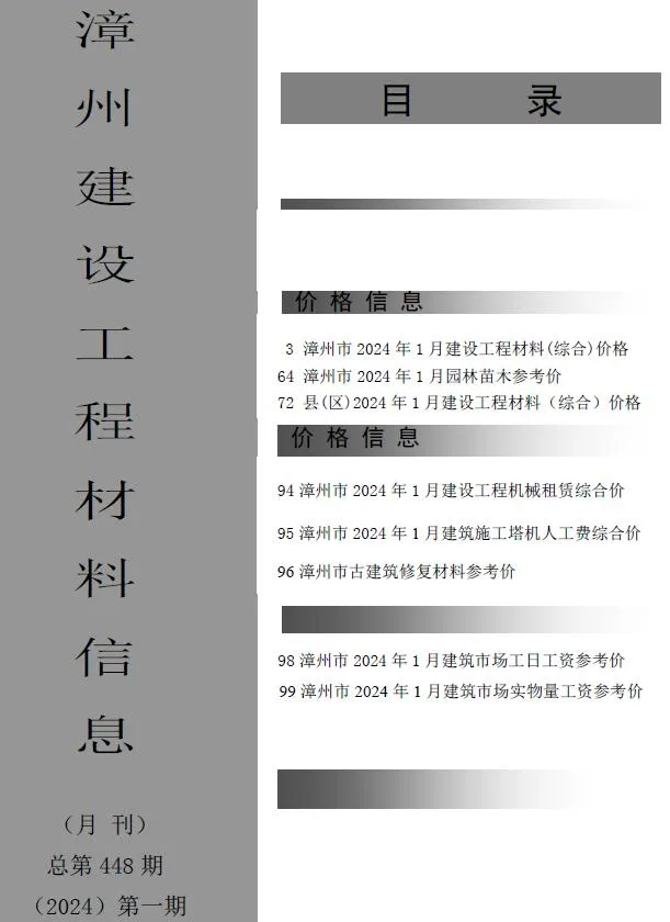漳州市2024年1月信息价