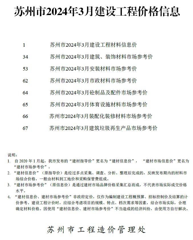 苏州市2024年3月工程信息价_苏州市信息价期刊PDF扫描件电子版