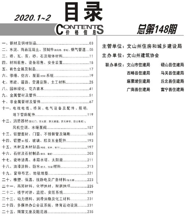 文山2020年1期1、2月信息价封面
