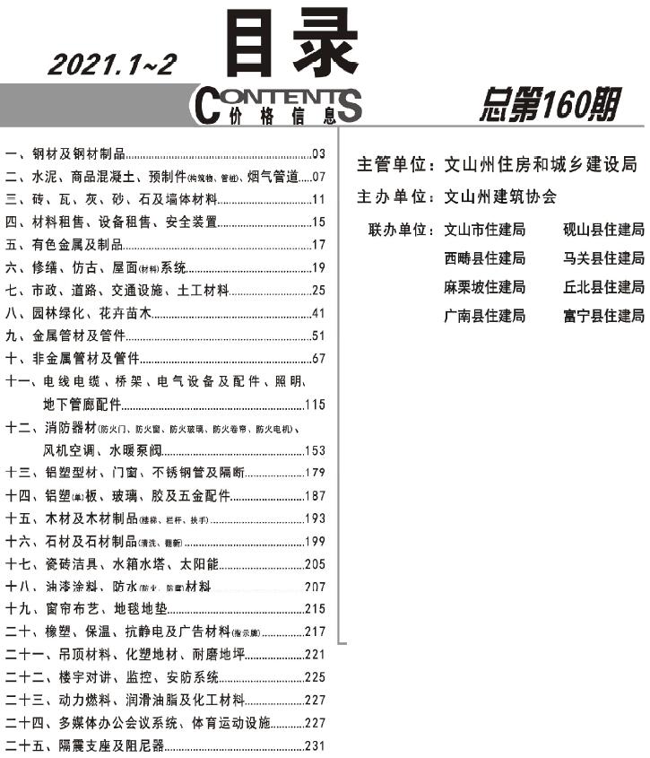 文山2021年1期1、2月信息价封面