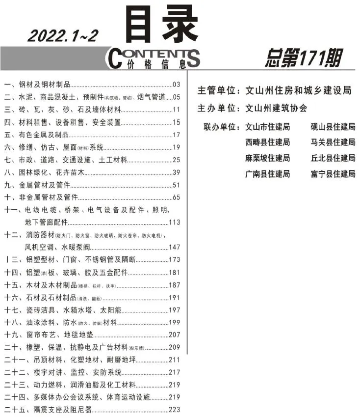 2022年1期1、2月文山信息价