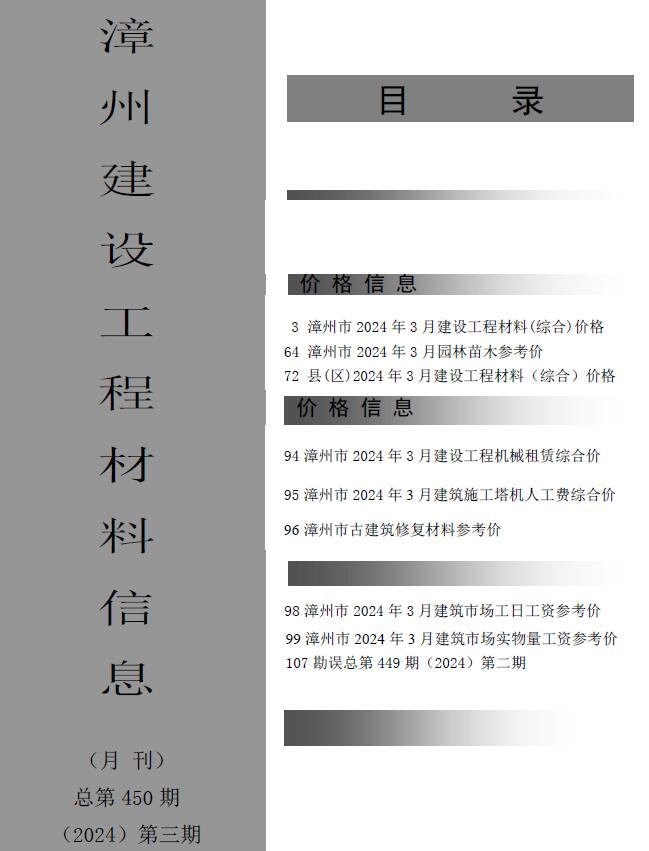 漳州市2024年3月信息价封面