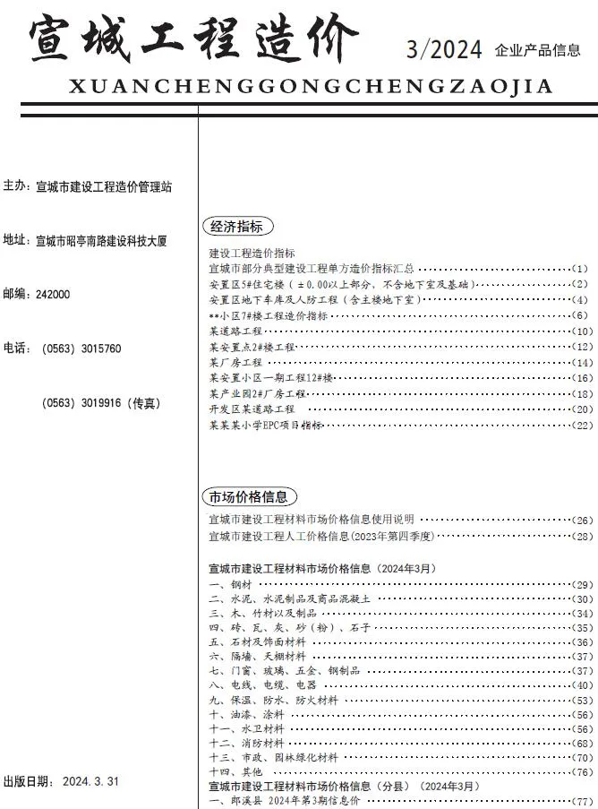 2024年3月宣城信息价
