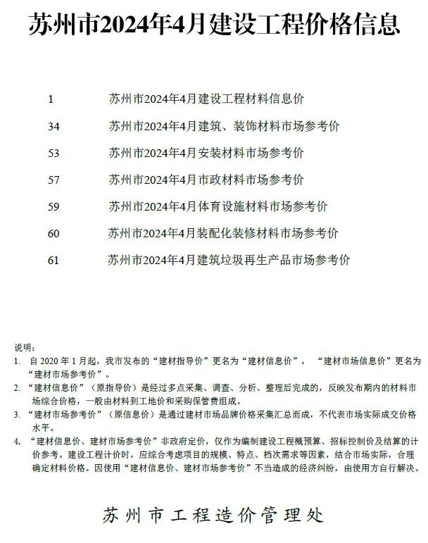 苏州市2024年4月电子版信息价