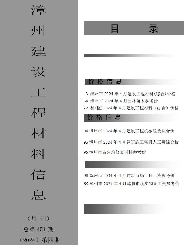 漳州2024年4月信息价