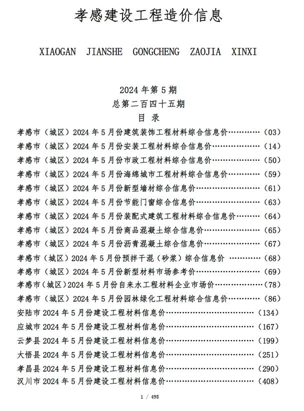 2024年孝感信息价