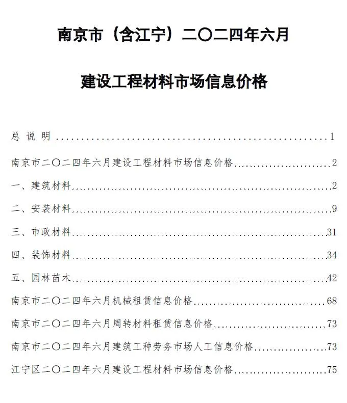 2024年6月南京信息价