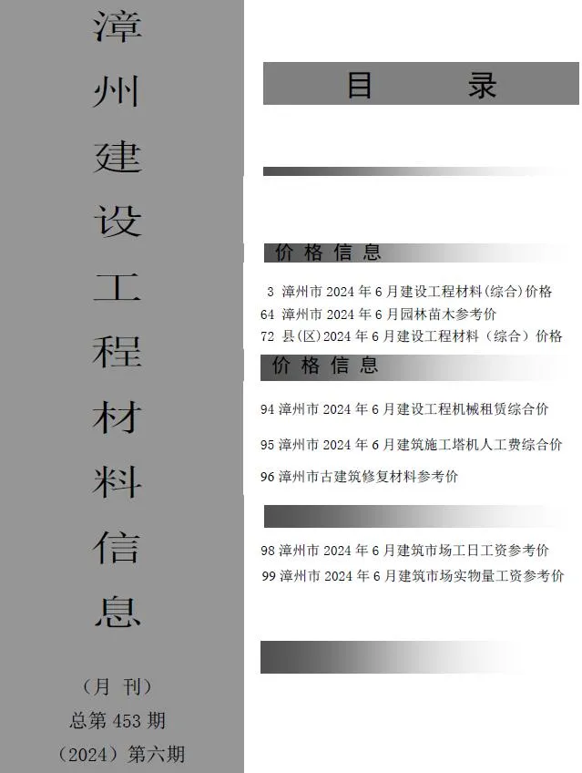 漳州市2024年6月信息价封面