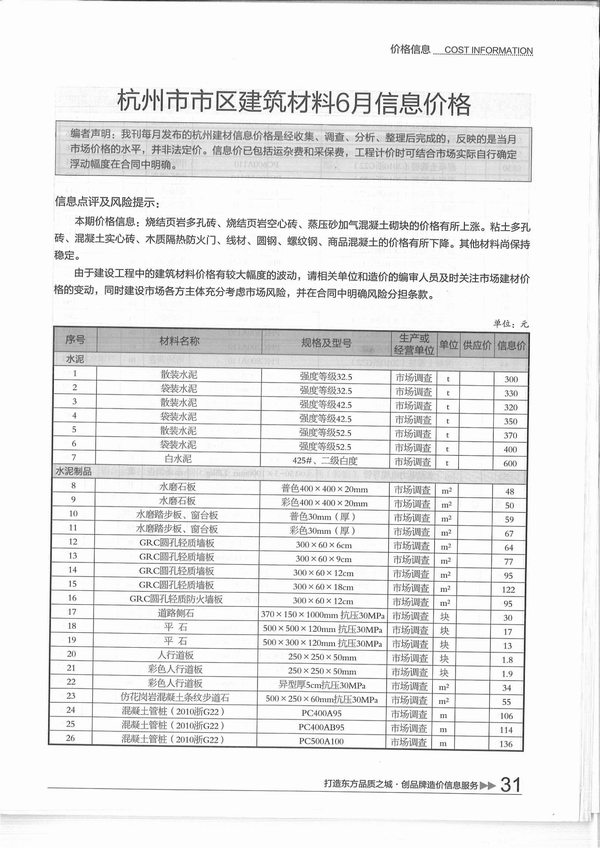 杭州市2015年6月信息价工程信息价_杭州市信息价期刊PDF扫描件电子版