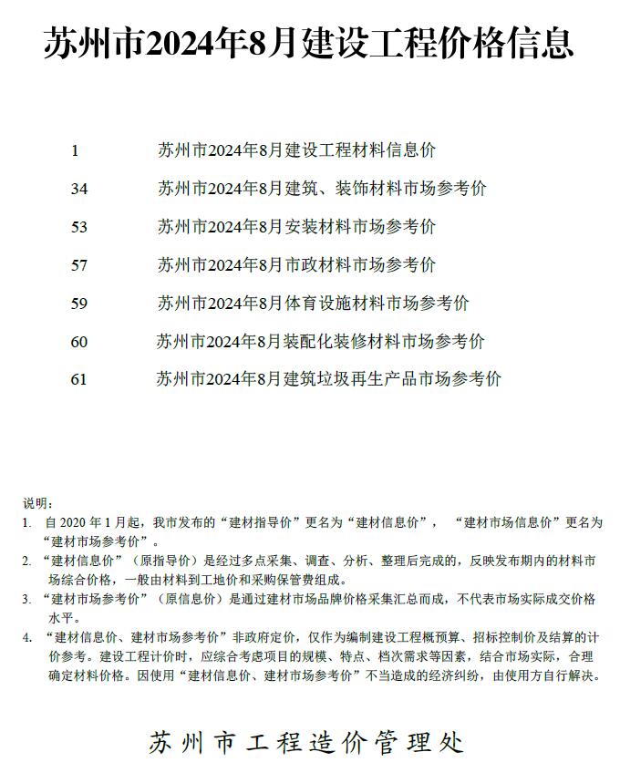 苏州市2024年8月信息价封面