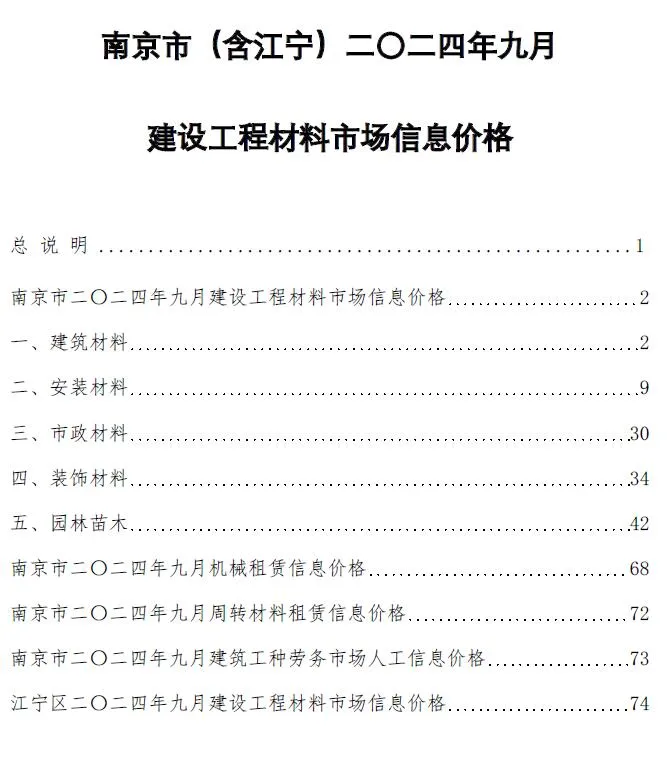 南京市2024年9月信息价