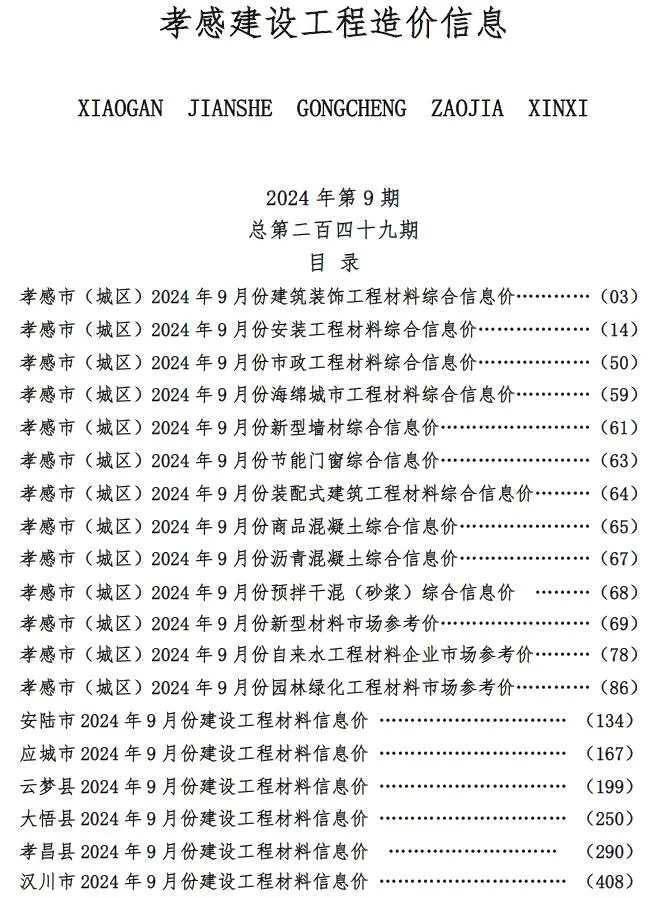 2024年9月孝感信息价