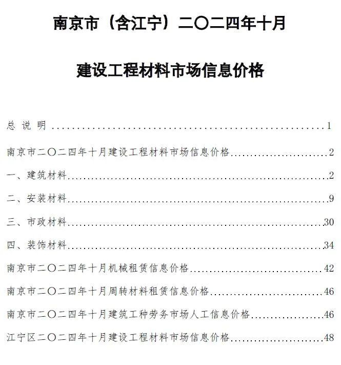 2024年10月南京信息价电子版