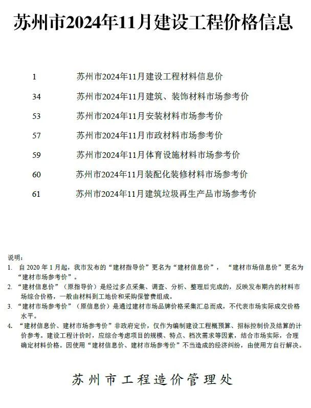 苏州2024年11月信息价