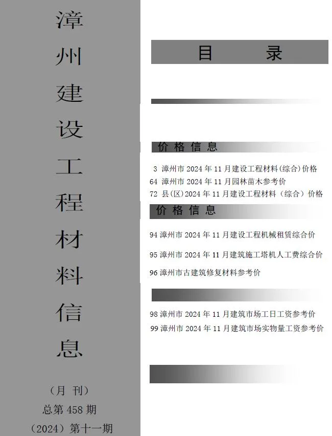 2024年漳州市信息价